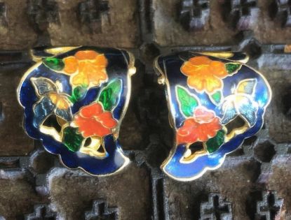 Picture of Vintage Cloisonne Butterfly Floral Clip On Earrings